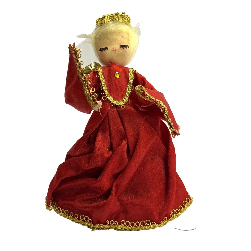 Vtg. Spun Cotton Flocked Paper Cone Red Angel Felt Ornament‎ MCM Kitsch 6